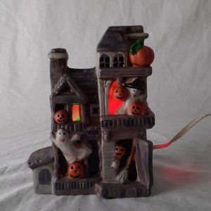 Vintage Ceramic Halloween Haunted House Night Light - 6.5"